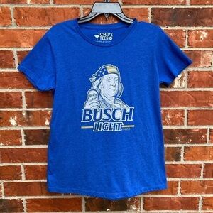 Busch Light Beer Benjamin Franklin Womens XL Blue Short Sleeve Tshirt Patrioitc